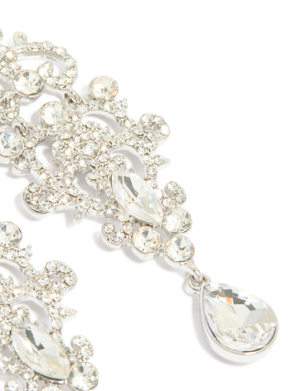 Silver Diamante Fancy Swirl Drop Earrings