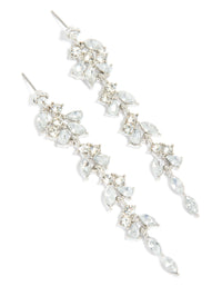 Silver Diamante Thin Floral Drop Earrings - link has visual effect only