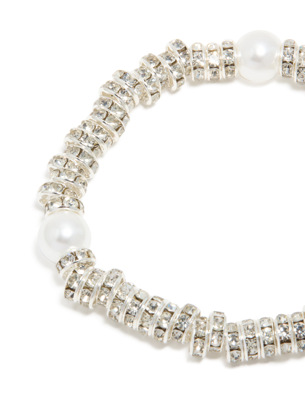 Silver Diamante Loops & Pearl Stretch Bracelet