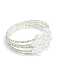 Silver Multi Pearl Cluster Front Wrist Cuff - link has visual effect only