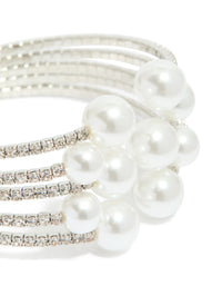 Silver Multi Pearl Cluster Front Wrist Cuff - link has visual effect only