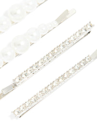 Silver Multi Pearl Hair Clips 4-Pack - link has visual effect only