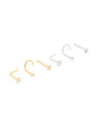 Mixed Metal Surgical Steel Cubic Zirconia Nose Studs & Rings 6-Pack - link has visual effect only