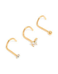 Gold Plated Surgical Steel Butterfly & Classic Nose Studs 3-Pack - link has visual effect only