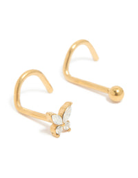 Gold Plated Surgical Steel Butterfly & Classic Nose Studs 3-Pack - link has visual effect only