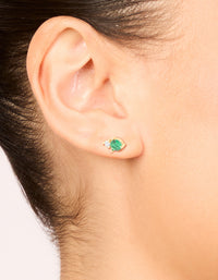 Waterproof Gold Plated Stainless Steel May Cubic Zirconia Duo Stud Earrings - link has visual effect only