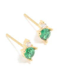 Waterproof Gold Plated Stainless Steel May Cubic Zirconia Duo Stud Earrings - link has visual effect only