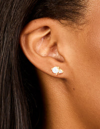 Waterproof Gold Plated Stainless Steel June Cubic Zirconia Duo Stud Earrings - link has visual effect only