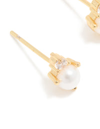 Waterproof Gold Plated Stainless Steel June Cubic Zirconia Duo Stud Earrings - link has visual effect only