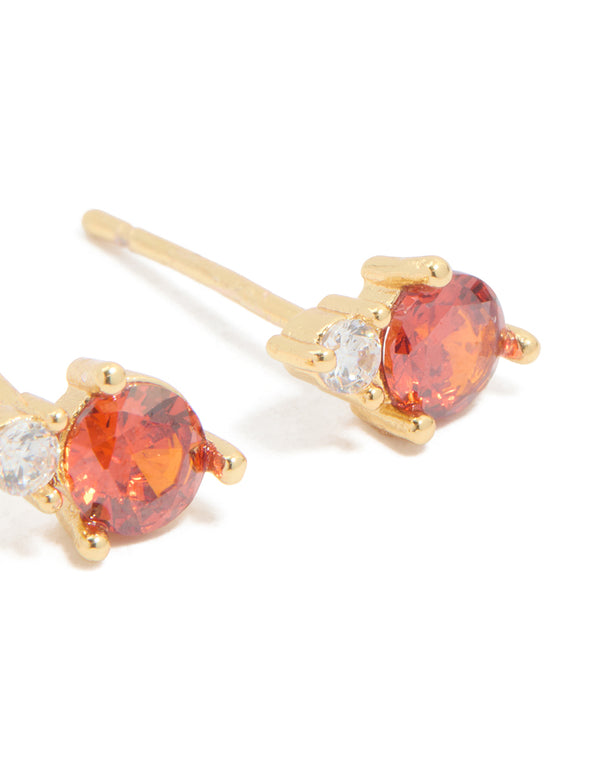 Waterproof Gold Plated Stainless Steel Cubic Zirconia Duo January Birthstone Stud Earrings