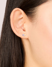 Waterproof Gold Plated Stainless Steel Cubic Zirconia Duo February Birthstone Stud Earrings - link has visual effect only