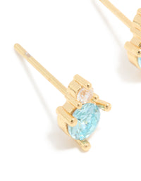 Waterproof Gold Plated Stainless Steel March Birthstone Cubic Zirconia Duo Stud Earrings - link has visual effect only