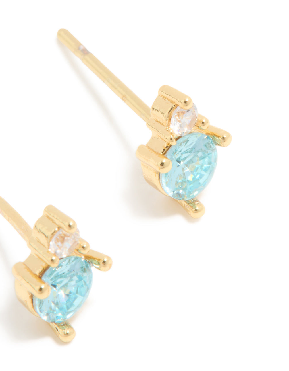 Waterproof Gold Plated Stainless Steel March Birthstone Cubic Zirconia Duo Stud Earrings
