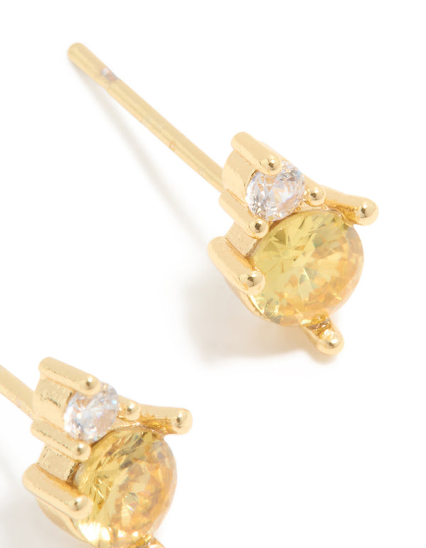 Waterproof Stainless Steel November Cubic Zirconia Duo Stud Earrings
