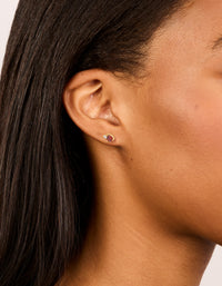 Waterproof Gold Plated Stainless Steel July Cubic Zirconia Duo Stud Earrings - link has visual effect only