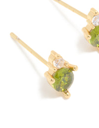 Waterproof Gold Plated Stainless Steel August Cubic Zirconia Birthstone Duo Stud Earrings - link has visual effect only