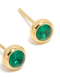 Waterproof Gold Plated Stainless Steel Emerald Cubic Zirconia May Birthstone Bezel Stud Earrings - link has visual effect only