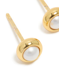 Waterproof Gold Plated Stainless Steel Pearl June Birthstone Pearl Bezel Set Stud Earrings - link has visual effect only