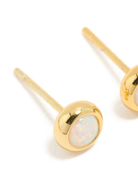 Waterproof Gold Plated Stainless Steel Opal October Birthstone Bezel Set Stud Earrings - link has visual effect only