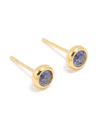 Waterproof Gold Plated Stainless Steel Tanzanite Cubic Zirconia December Birthstone Bezel Earrings - link has visual effect only