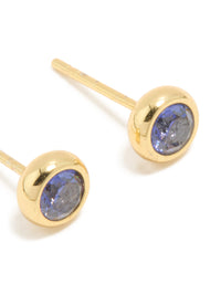 Waterproof Gold Plated Stainless Steel Tanzanite Cubic Zirconia December Birthstone Bezel Earrings - link has visual effect only