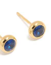 Waterproof Gold Plated Stainless Steel Sapphire Cubic Zirconia September Birthstone Bezel Set Stud Earrings - link has visual effect only