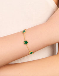 Waterproof Gold Plated Stainless Steel Dark Green Petal Flower Charm Bracelet - link has visual effect only