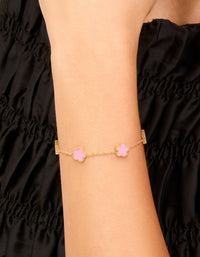 Waterproof Gold Plated Stainless Steel Light Pink Petal Flower Charm Bracelet - link has visual effect only