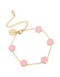 Waterproof Gold Plated Stainless Steel Light Pink Petal Flower Charm Bracelet - link has visual effect only