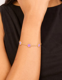 Waterproof Gold Plated Stainless Steel Light Purple Petal Flower Charm Bracelet - link has visual effect only