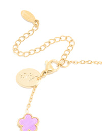 Waterproof Gold Plated Stainless Steel Light Purple Petal Flower Charm Bracelet - link has visual effect only