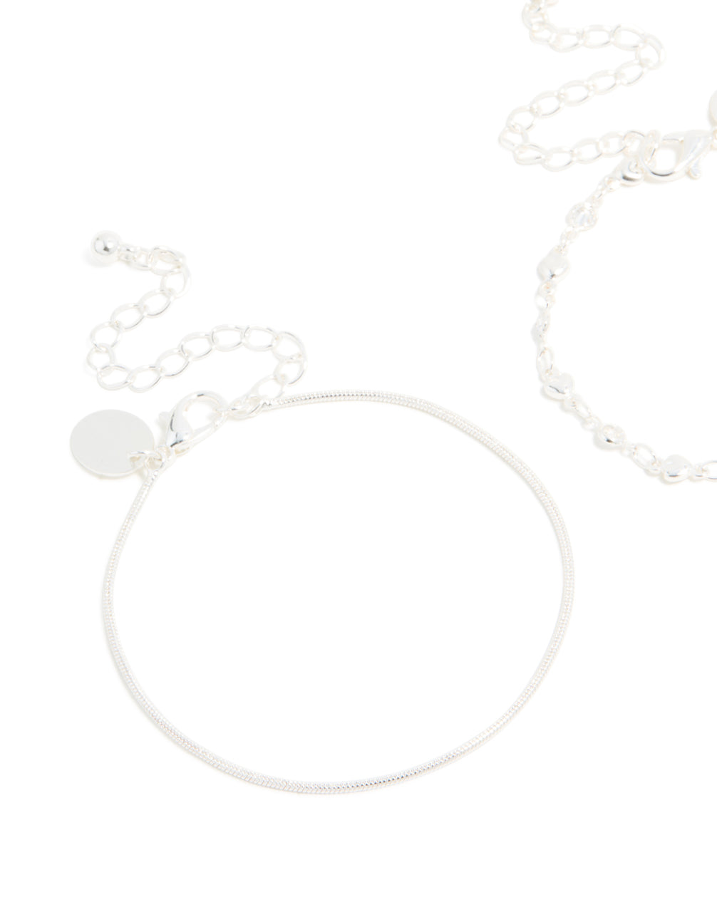 Silver Snake Chain & Heart Chain Bracelets 2-Pack