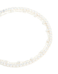 Silver Diamante Cup Chain & Link Chain Layered Bracelet - link has visual effect only
