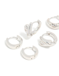 Waterproof Stainless Steel Chunky Huggie Earrings 3-Pack - link has visual effect only