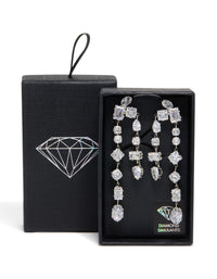 Silver Cubic Zirconia Multi Asymmetrical Drop Earrings - link has visual effect only