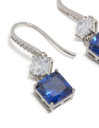 Silver Sapphire Cubic Zirconia Dainty Square Drop Earrings - link has visual effect only