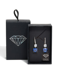 Silver Sapphire Cubic Zirconia Dainty Square Drop Earrings - link has visual effect only