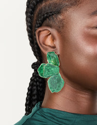 Emerald Green Coated Metal Half Flower Petal Drop Earrings - link has visual effect only