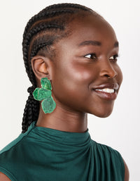 Emerald Green Coated Metal Half Flower Petal Drop Earrings - link has visual effect only