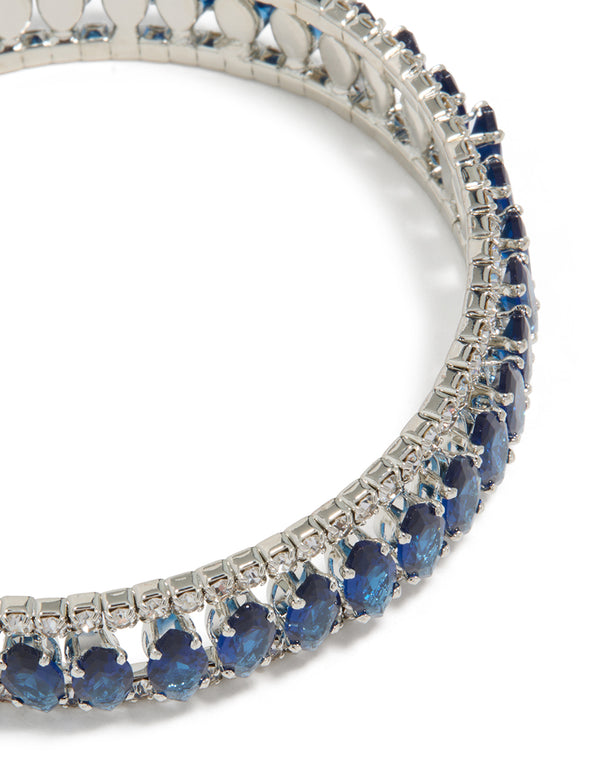Silver Mini Blue Diamantes Wrist Cuff