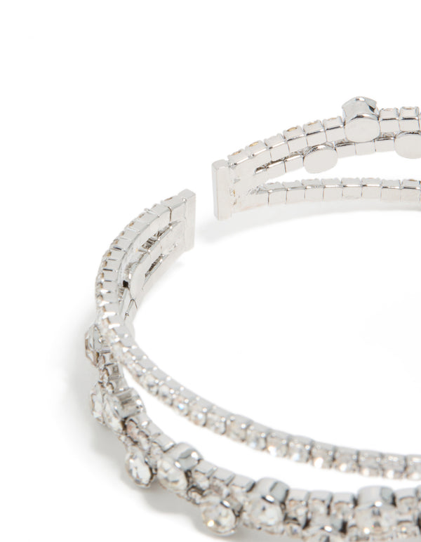 Silver Diamante Crossed Circle Wrist Cuff