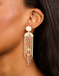 Gold Brown & Dark Red Beaded Cup Chain Drop Earrings - link has visual effect only