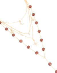 Gold Celestial Multi Rust Beaded Layered Y-Necklace - link has visual effect only