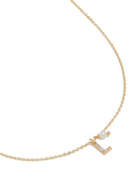 Gold Plated Cubic Zirconia & Pearl Letter L Necklace - link has visual effect only