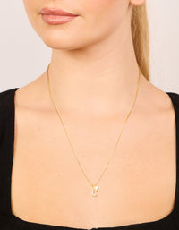 Gold Plated Cubic Zirconia & Pearl Letter L Necklace - link has visual effect only