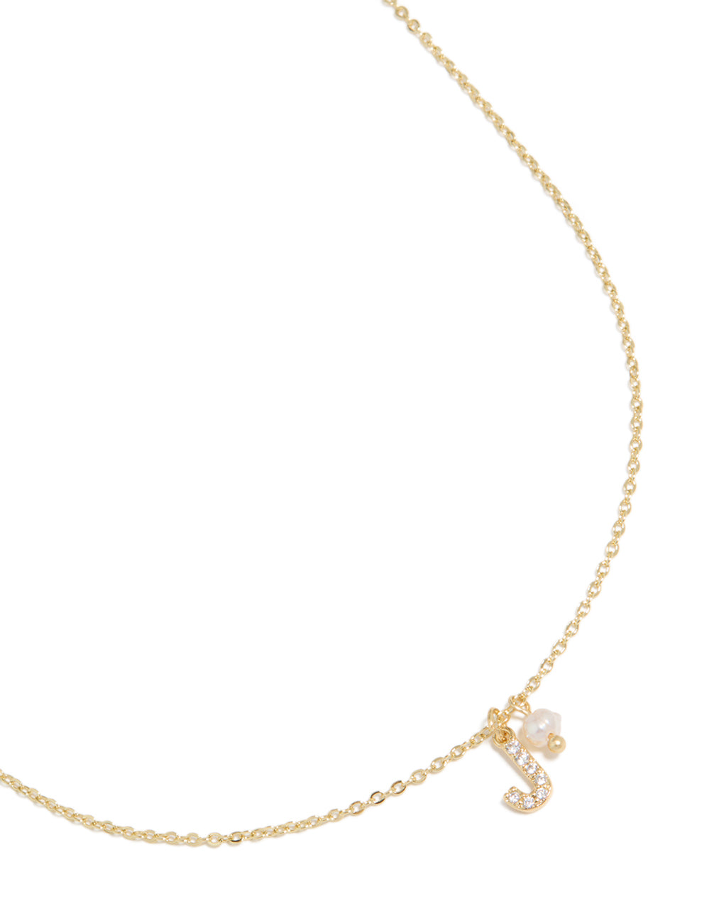 Gold Plated Cubic Zirconia & Pearl Letter J Necklace