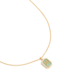 Gold Plated Brass Cubic Zirconia Letter M Tag Necklace - link has visual effect only