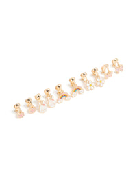 Kids Gold Easter Bunny & Flower Clip-On Earrings 5-Pack - link has visual effect only
