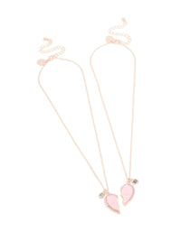 Kids Rose Gold Diamante BFF Heart Necklaces 2-Pack - link has visual effect only