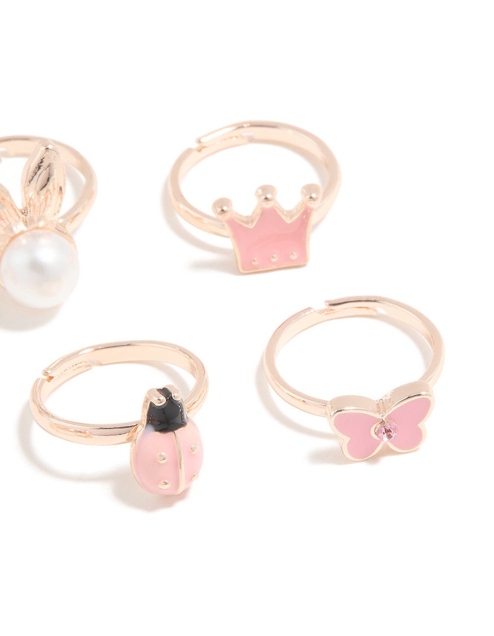 Kids Rose Gold Fairytale & Bunny Rings 6-Pack